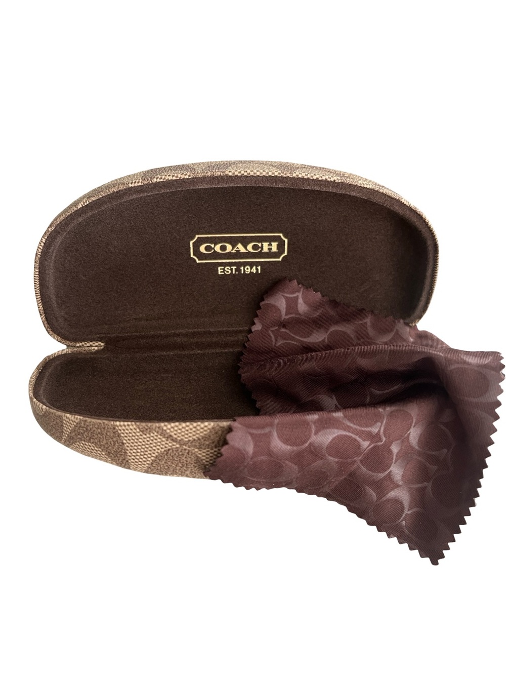 Coach Tan Signature Eyewear Case and Cloth